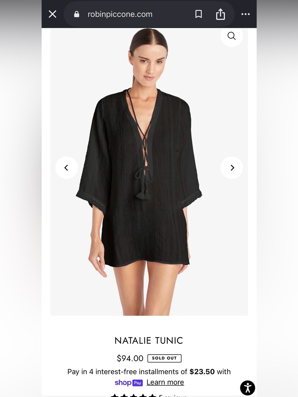 Robin Piccone Black Natalie Tunic Cover-Up with Tassel Tie